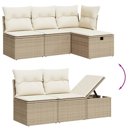 Set Divano da Giardino 5 pz con Cuscini Beige in Polyrattan