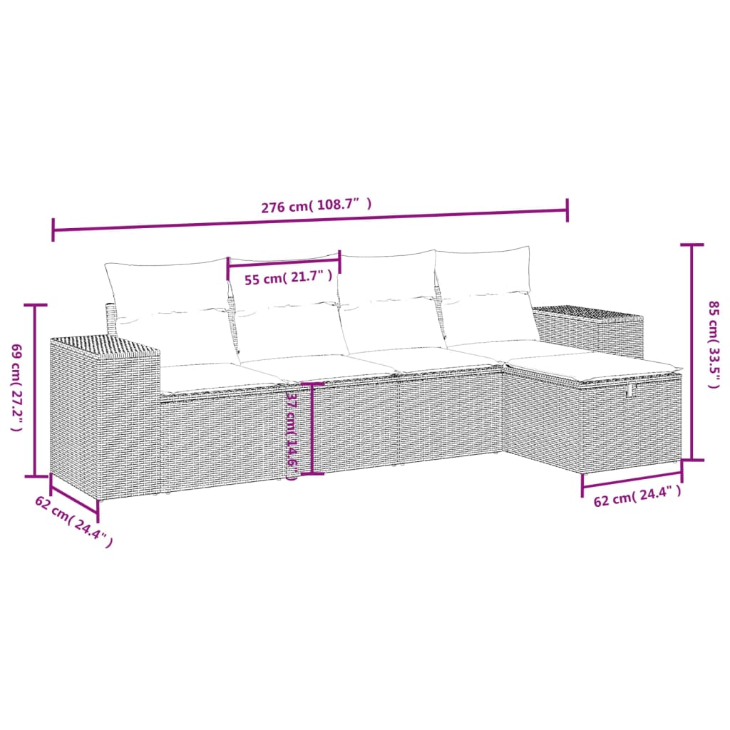 Set Divano da Giardino 5 pz con Cuscini Beige in Polyrattan