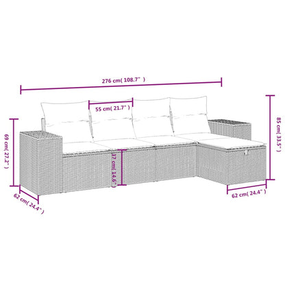 Set Divano da Giardino 5 pz con Cuscini Beige in Polyrattan