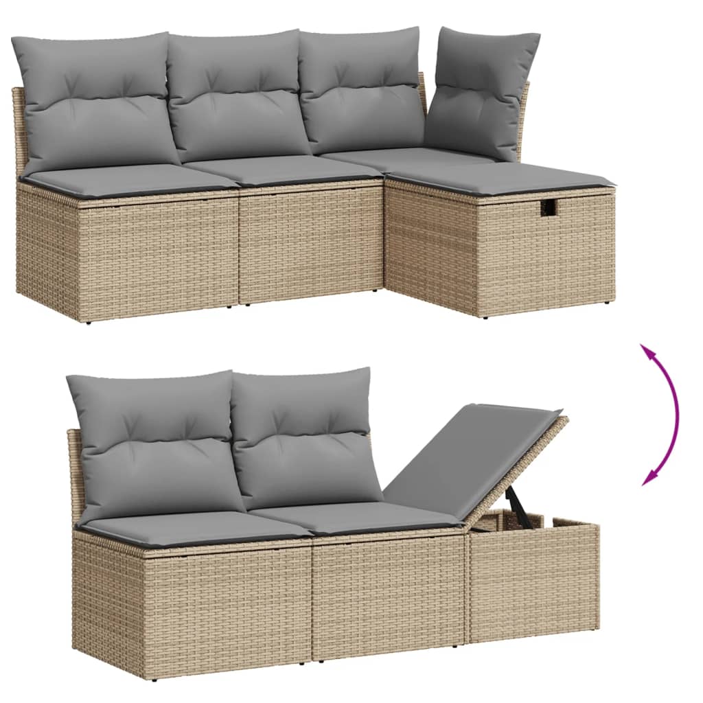 Set Divano da Giardino 5 pz con Cuscini Beige Misto Polyrattan