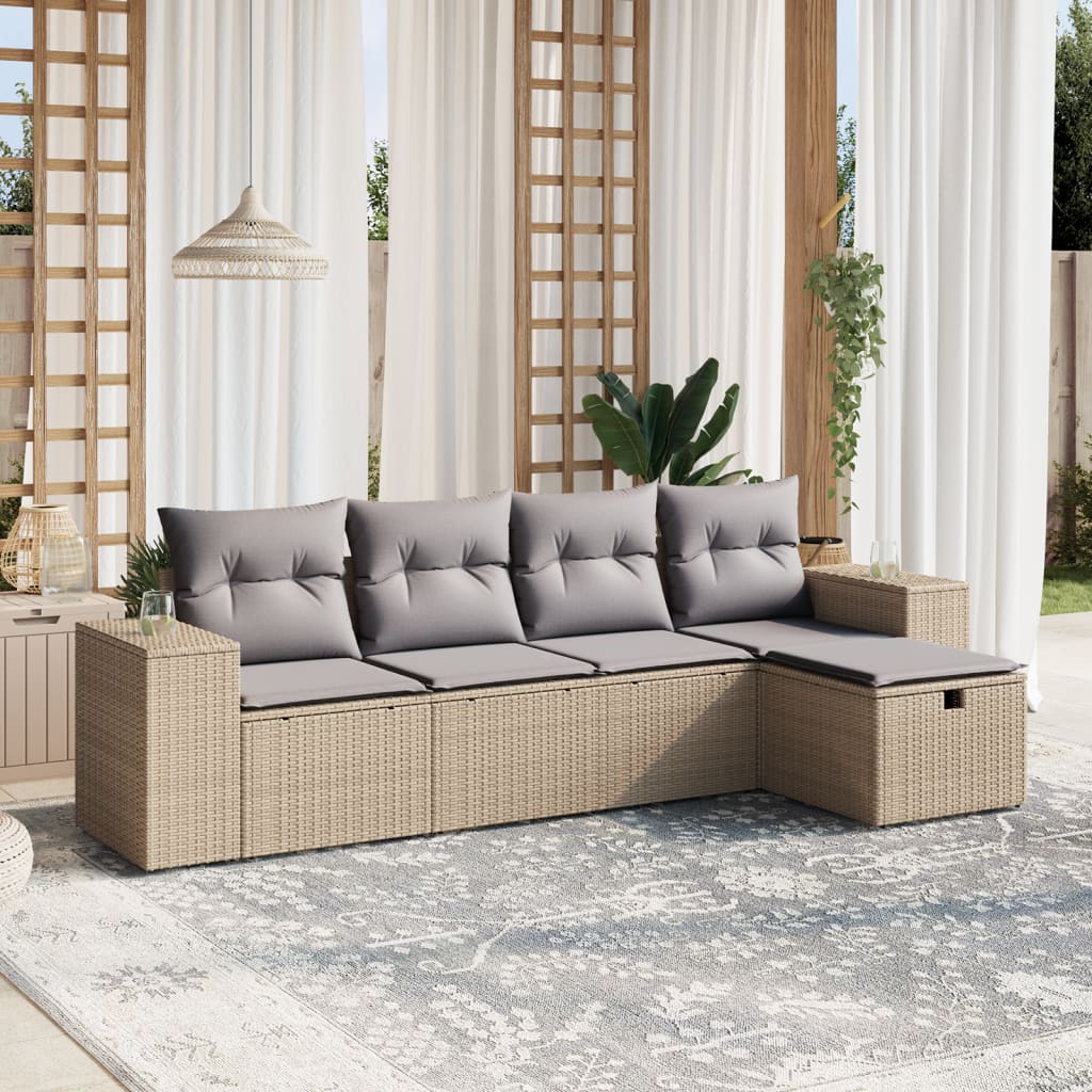Set Divano da Giardino 5 pz con Cuscini Beige Misto Polyrattan - homemem39