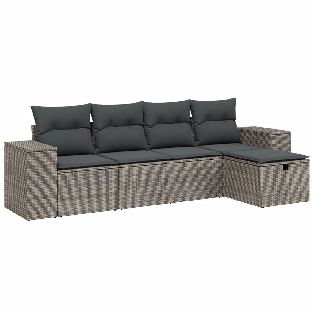 Set Divano da Giardino 5 pz con Cuscini Grigio in Polyrattan | homemem39