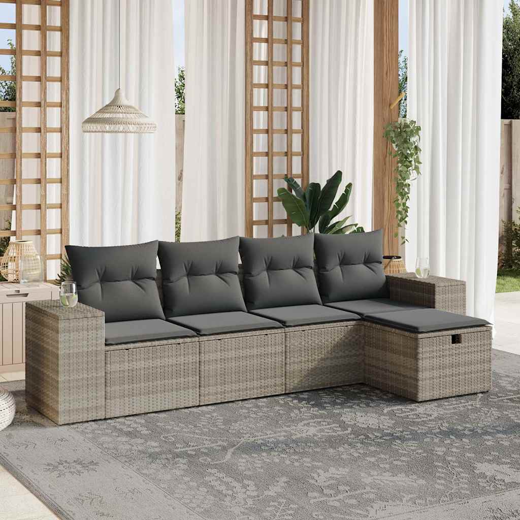 Set Divano da Giardino 5pz con Cuscini Grigio Chiaro Polyrattan - homemem39