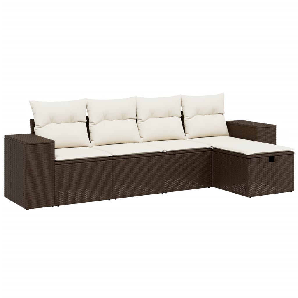Set Divano da Giardino 5 pz con Cuscini Marrone in Polyrattan - homemem39