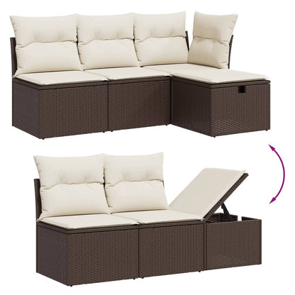 Set Divano da Giardino 5 pz con Cuscini Marrone in Polyrattan - homemem39