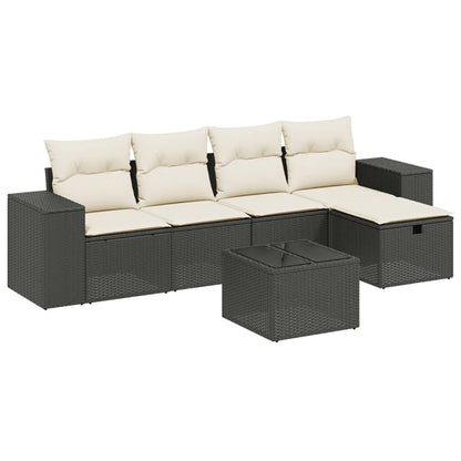 Set Divano da Giardino 6 pz con Cuscini Nero in Polyrattan - homemem39