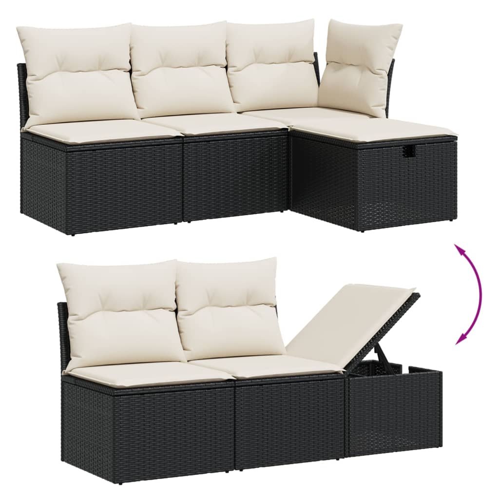 Set Divano da Giardino 6 pz con Cuscini Nero in Polyrattan