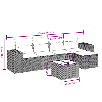 Set Divano da Giardino 6 pz con Cuscini Nero in Polyrattan