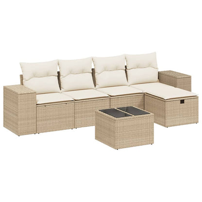 Set Divano da Giardino 6 pz con Cuscini Beige in Polyrattan - homemem39