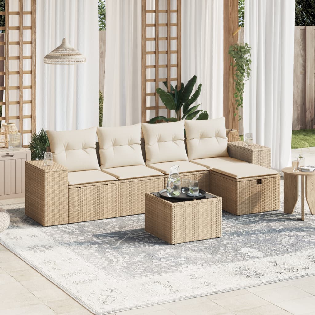 Set Divano da Giardino 6 pz con Cuscini Beige in Polyrattan - homemem39