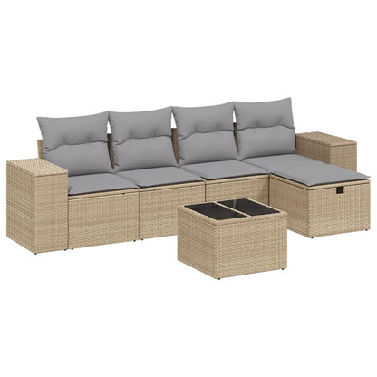 Set Divano da Giardino 6 pz con Cuscini Beige Misto Polyrattan - homemem39