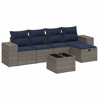 Set Divano da Giardino 6 pz con Cuscini Grigio in Polyrattan
