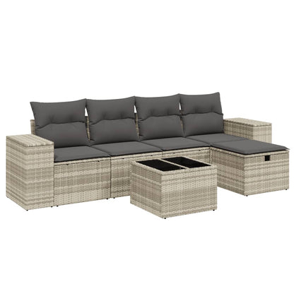Set Divano da Giardino 6pz con Cuscini Grigio Chiaro Polyrattan - homemem39