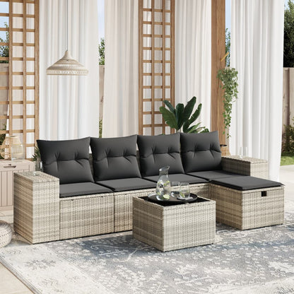 Set Divano da Giardino 6pz con Cuscini Grigio Chiaro Polyrattan - homemem39