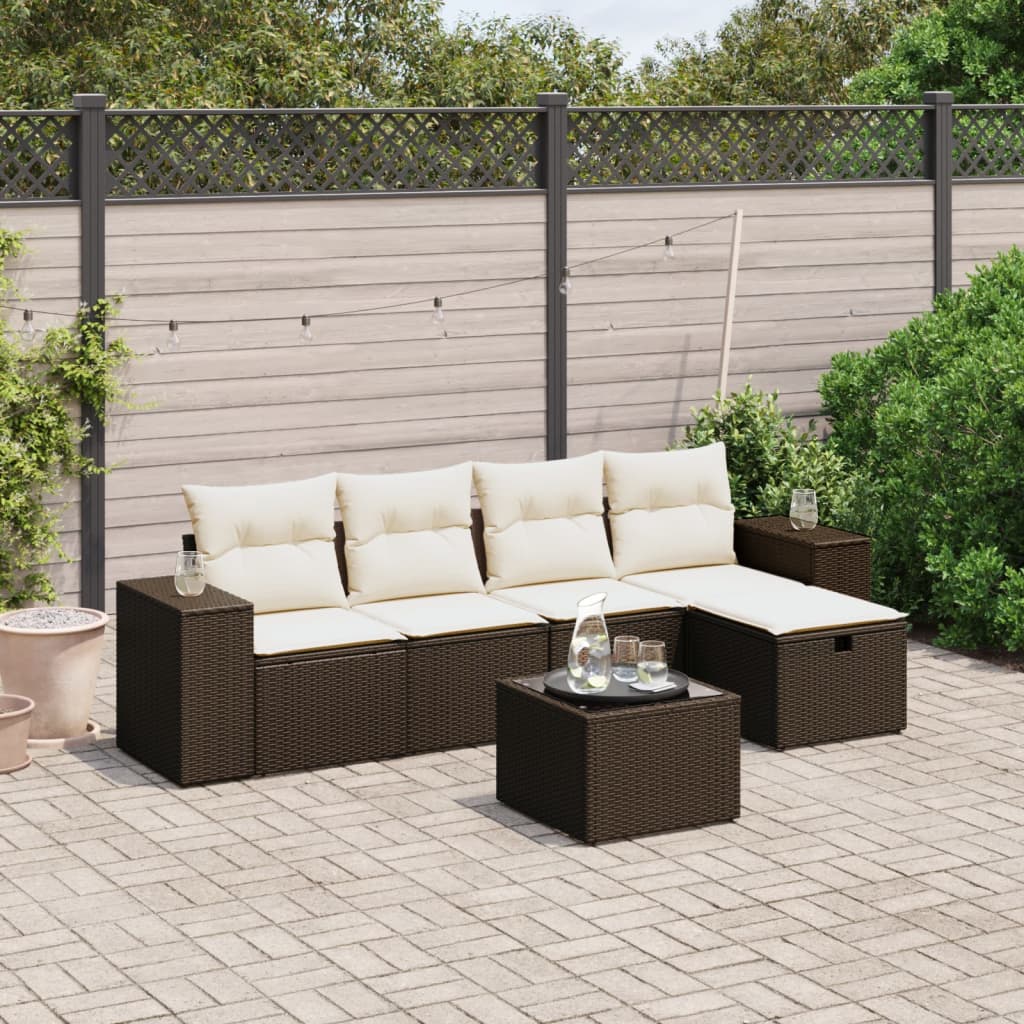 Set Divano da Giardino 6 pz con Cuscini Marrone in Polyrattan - homemem39