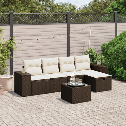 Set Divano da Giardino 6 pz con Cuscini Marrone in Polyrattan - homemem39