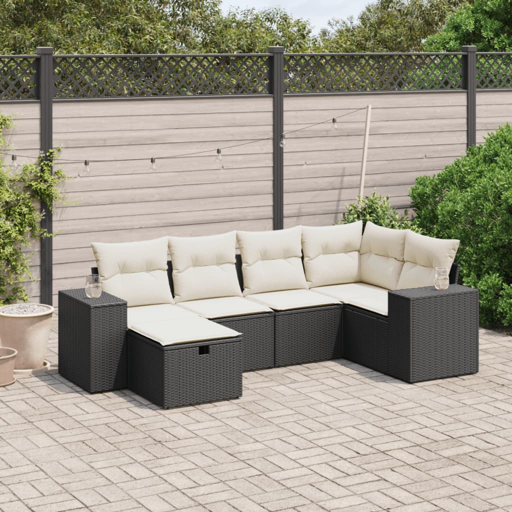 Set Divano da Giardino 6 pz con Cuscini Nero in Polyrattan - homemem39