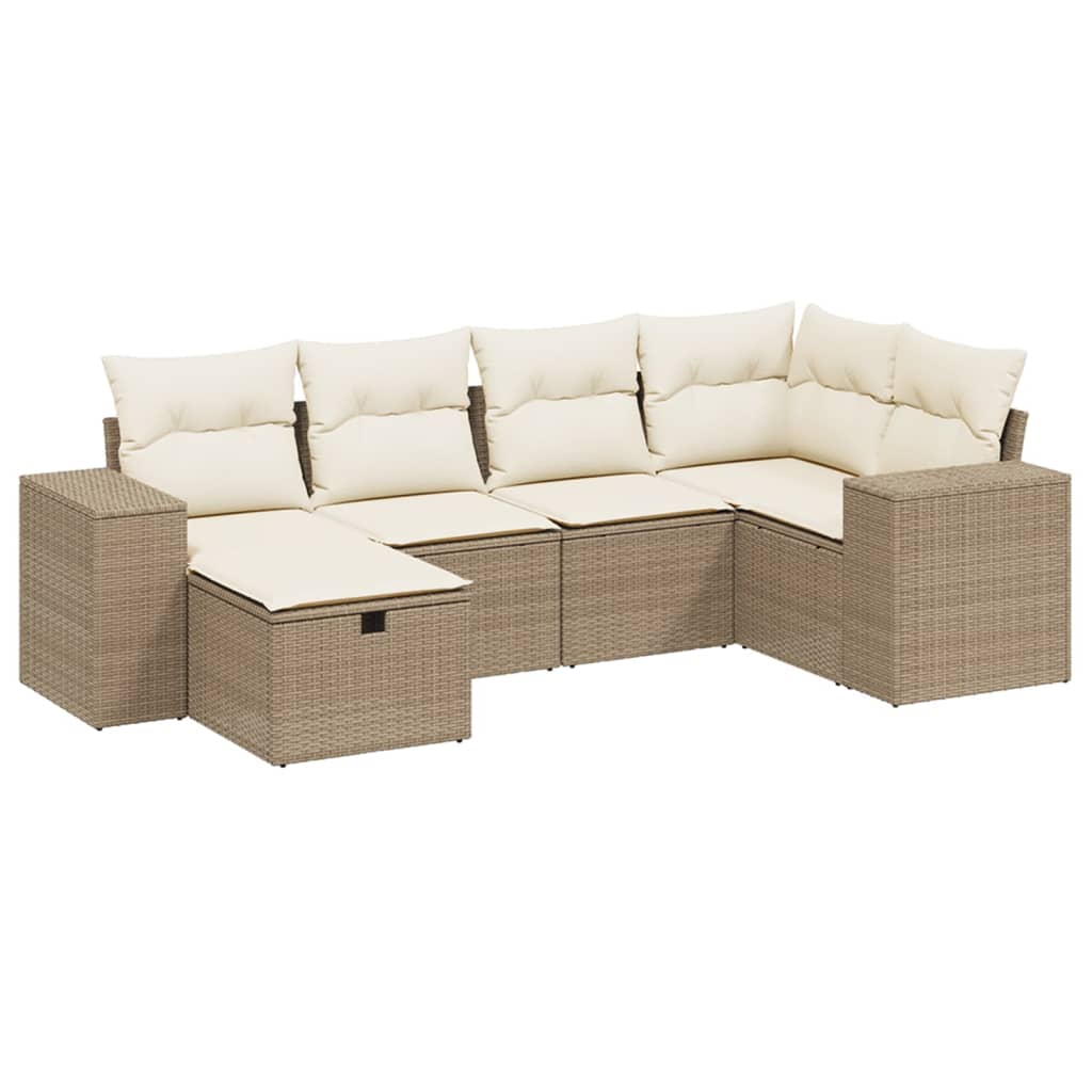 Set Divano da Giardino 6 pz con Cuscini Beige in Polyrattan - homemem39