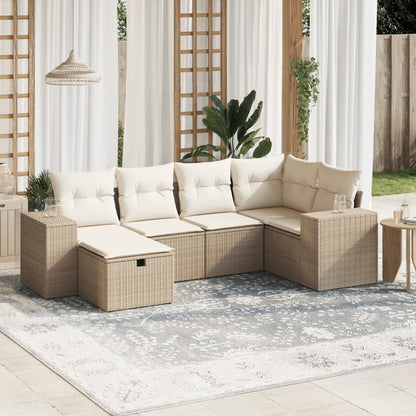 Set Divano da Giardino 6 pz con Cuscini Beige in Polyrattan - homemem39