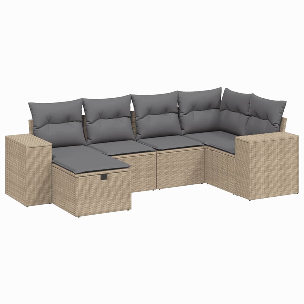 Set Divano da Giardino 6 pz con Cuscini Beige Misto Polyrattan