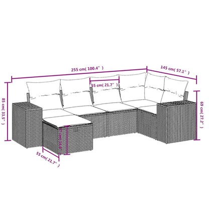 Set Divano da Giardino 6 pz con Cuscini Beige Misto Polyrattan