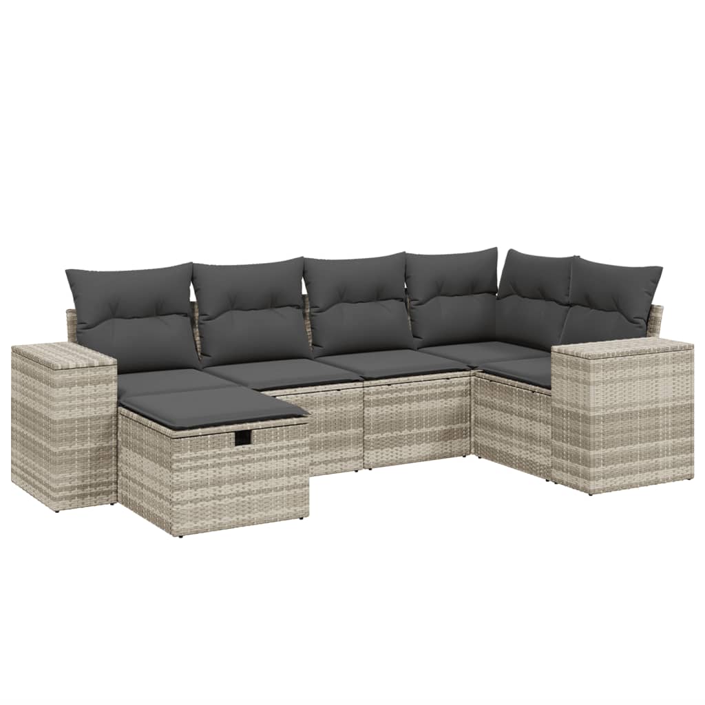 Set Divano da Giardino 6pz con Cuscini Grigio Chiaro Polyrattan - homemem39