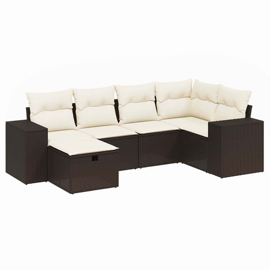 Set Divano da Giardino 6 pz con Cuscini Marrone in Polyrattan - homemem39