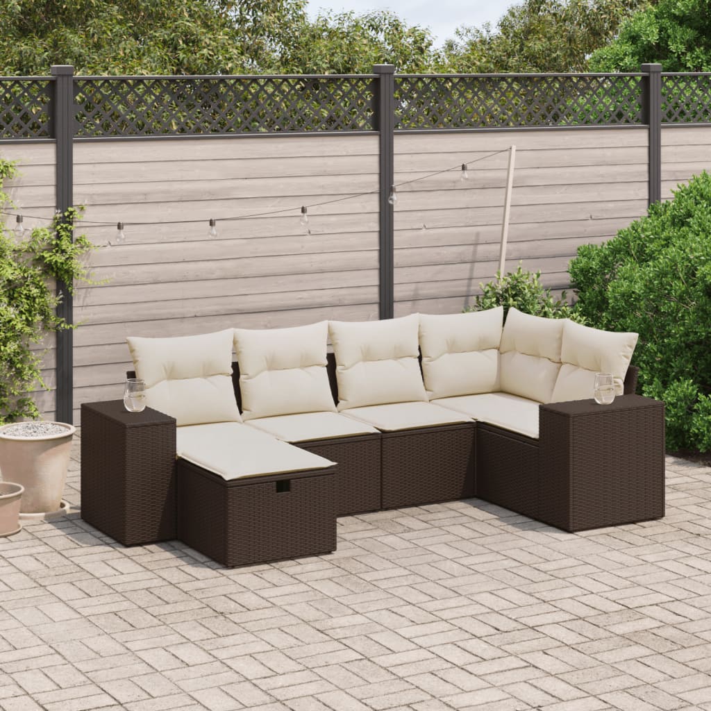 Set Divano da Giardino 6 pz con Cuscini Marrone in Polyrattan - homemem39