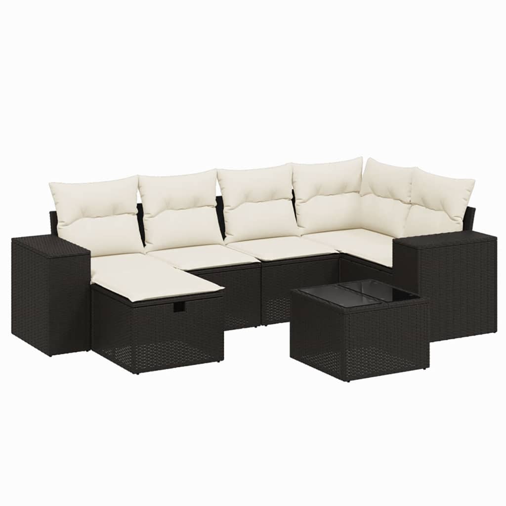 Set Divani da Giardino con Cuscini 7pz Nero Polyrattan