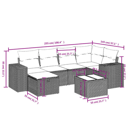 Set Divani da Giardino con Cuscini 7pz Nero Polyrattan