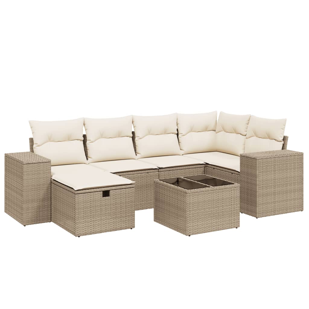 Set Divani da Giardino 7 pz con Cuscini Beige in Polyrattan - homemem39