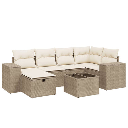 Set Divani da Giardino 7 pz con Cuscini Beige in Polyrattan - homemem39