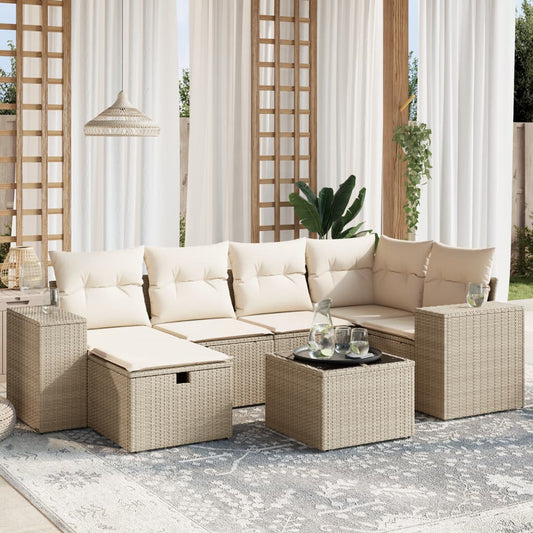 Set Divani da Giardino 7 pz con Cuscini Beige in Polyrattan - homemem39