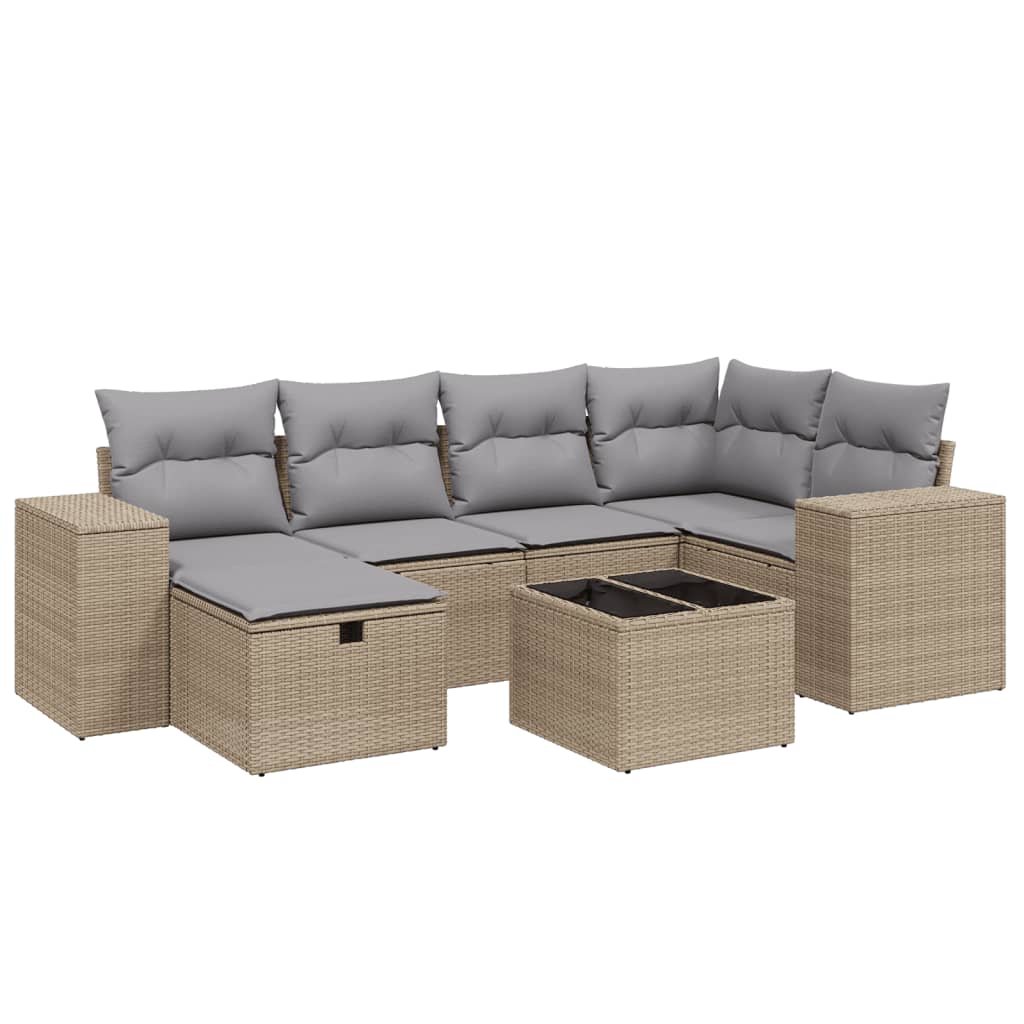 Set Divano da Giardino 7 pz con Cuscini Beige Misto Polyrattan - homemem39