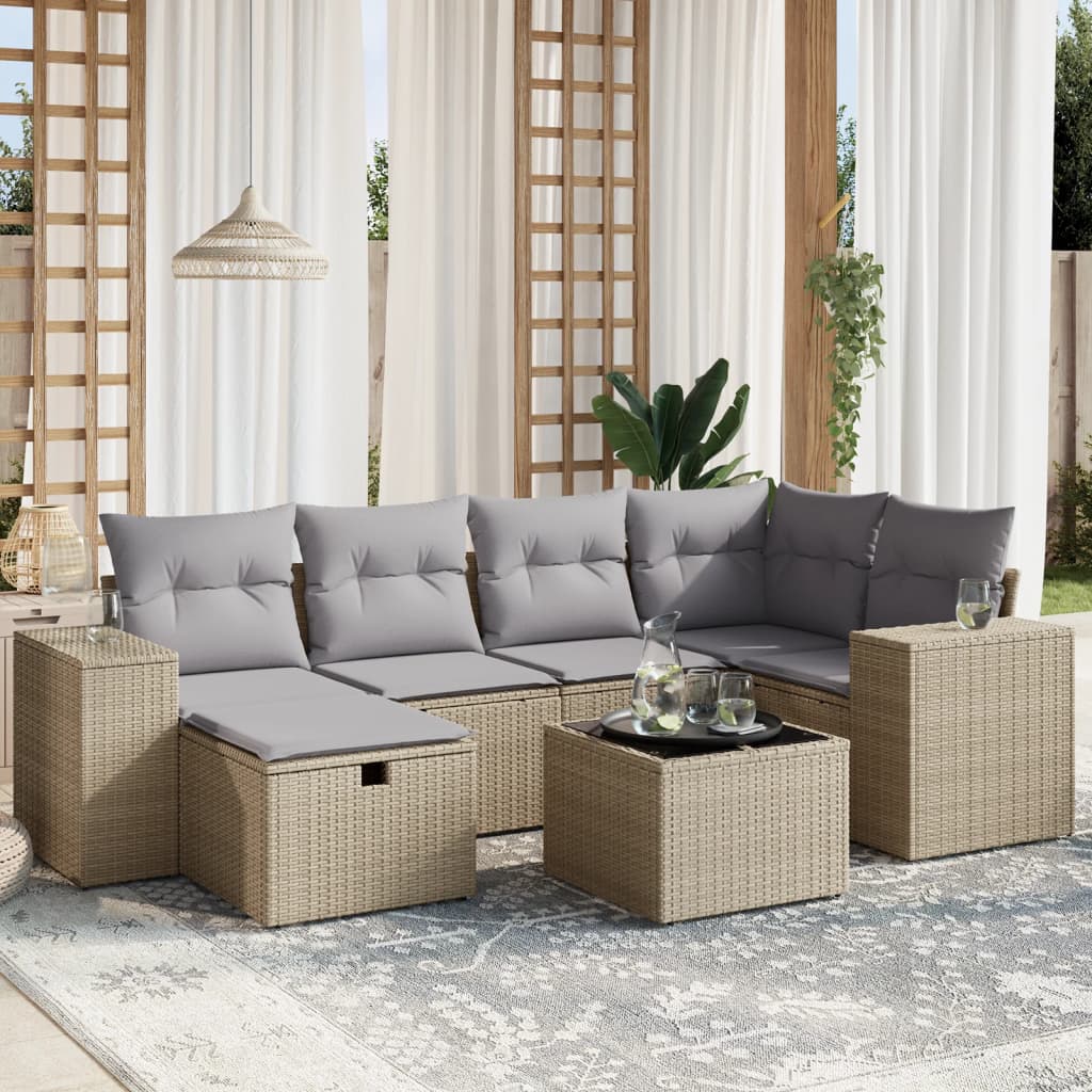 Set Divano da Giardino 7 pz con Cuscini Beige Misto Polyrattan - homemem39