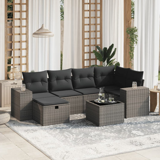 Set Divani da Giardino 7pz con Cuscini Grigio Chiaro Polyrattan - homemem39