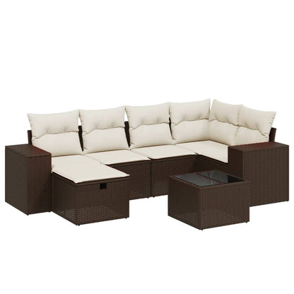 Set Divani da Giardino 7 pz con Cuscini Marrone in Polyrattan - homemem39