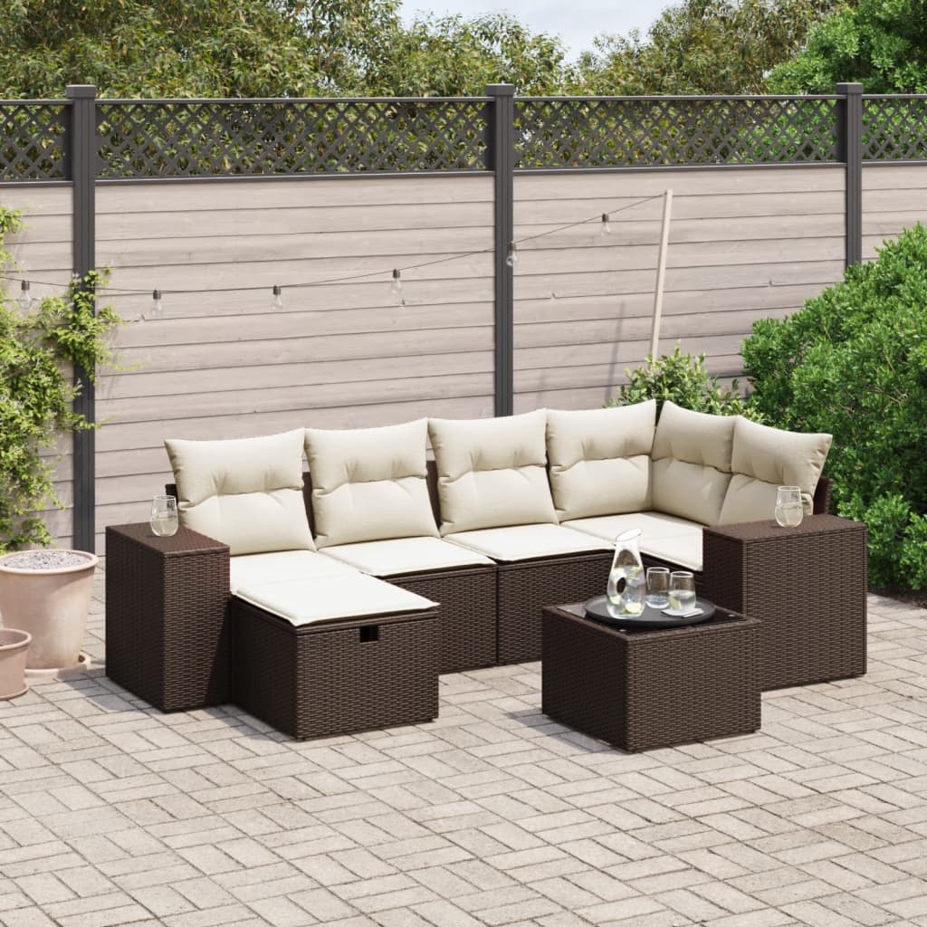 Set Divani da Giardino 7 pz con Cuscini Marrone in Polyrattan - homemem39