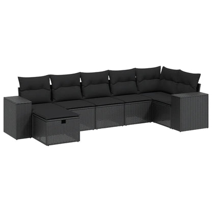 Set Divani da Giardino con Cuscini 7pz Nero Polyrattan