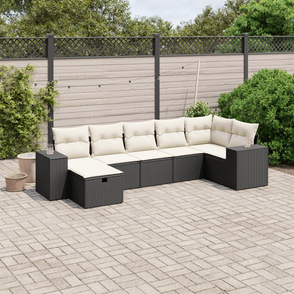 Set Divani da Giardino con Cuscini 7pz Nero Polyrattan - homemem39