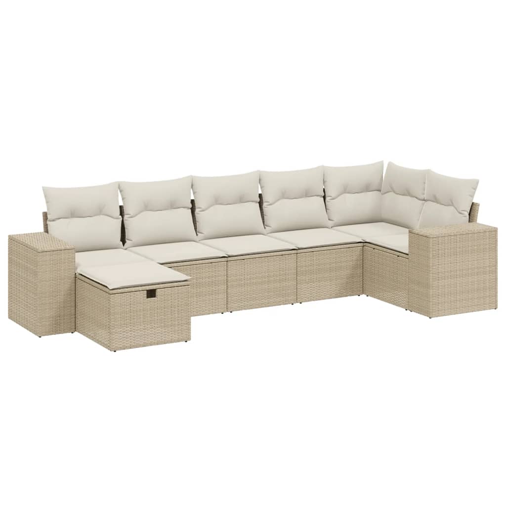 Set Divani da Giardino 7 pz con Cuscini Beige in Polyrattan - homemem39
