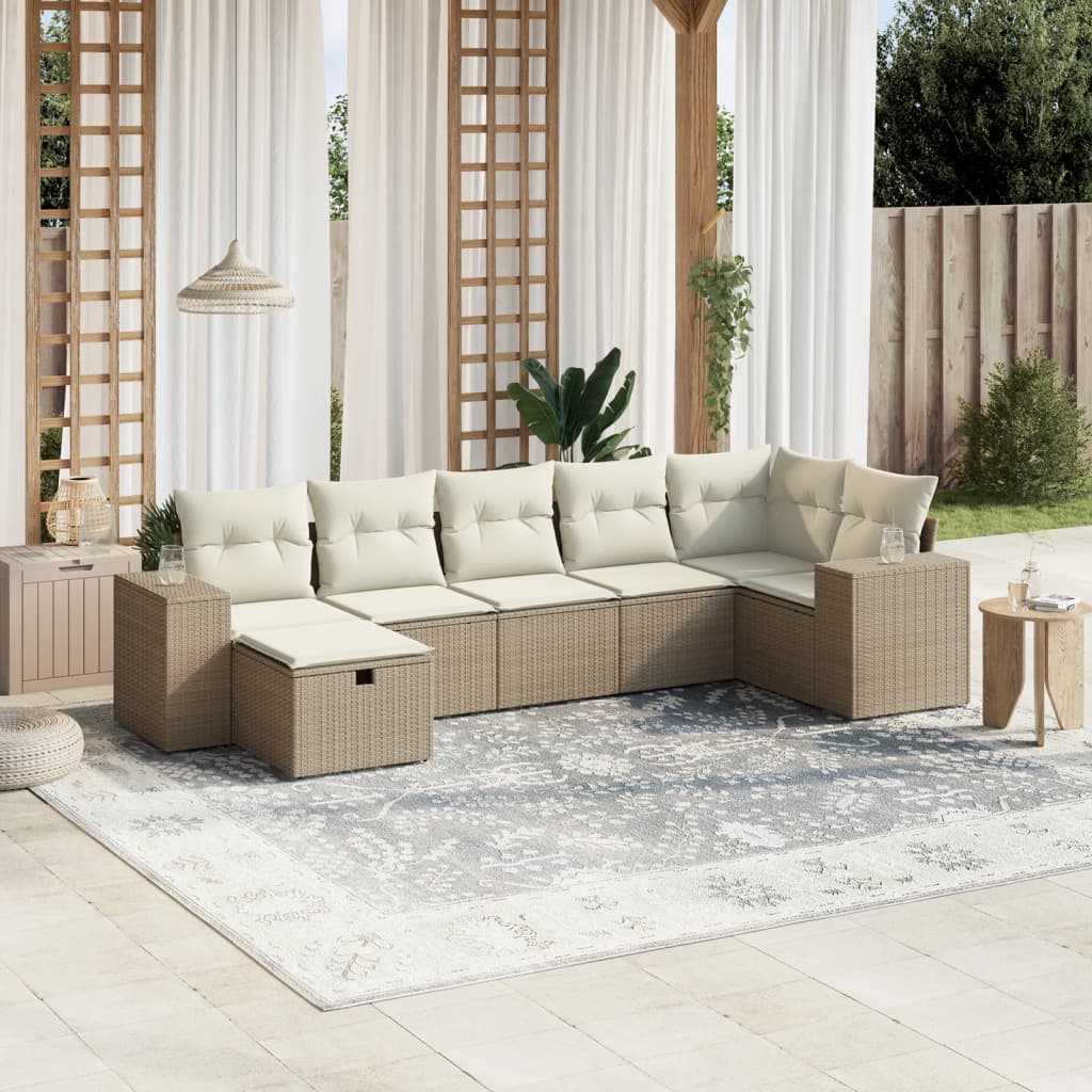 Set Divani da Giardino 7 pz con Cuscini Beige in Polyrattan - homemem39