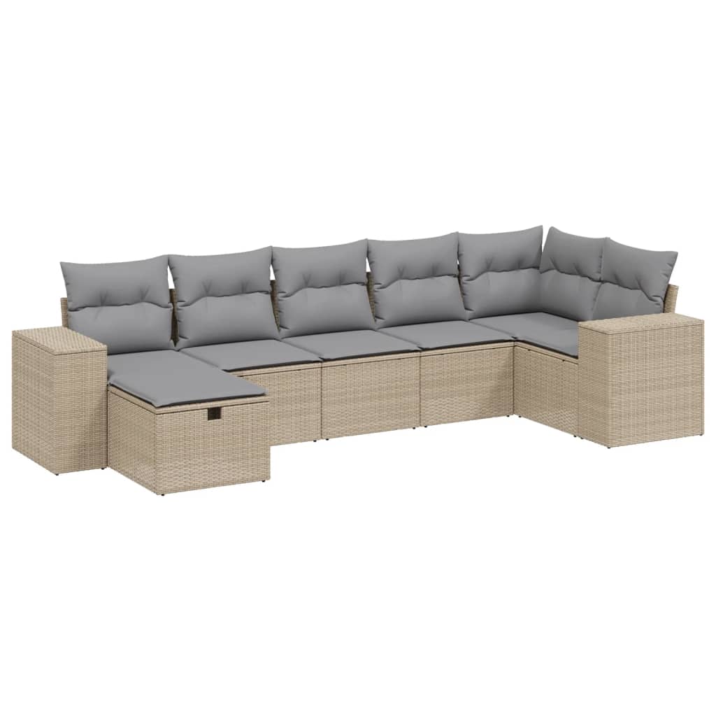 Set Divano da Giardino 7 pz con Cuscini Beige Misto Polyrattan