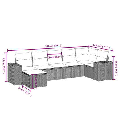 Set Divano da Giardino 7 pz con Cuscini Beige Misto Polyrattan