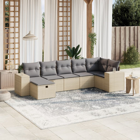 Set Divano da Giardino 7 pz con Cuscini Beige Misto Polyrattan - homemem39