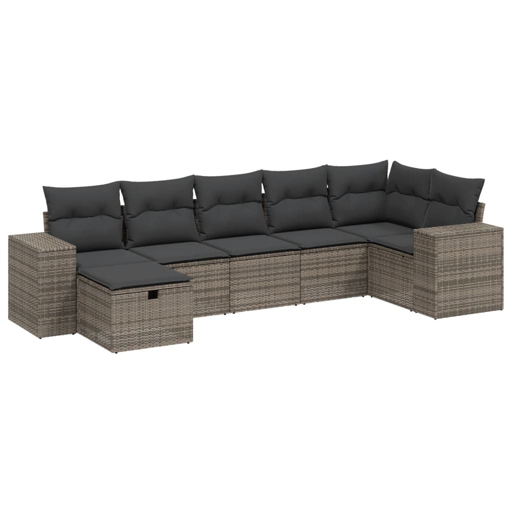 Set Divani da Giardino 7 pz con Cuscini Grigio in Polyrattan | homemem39