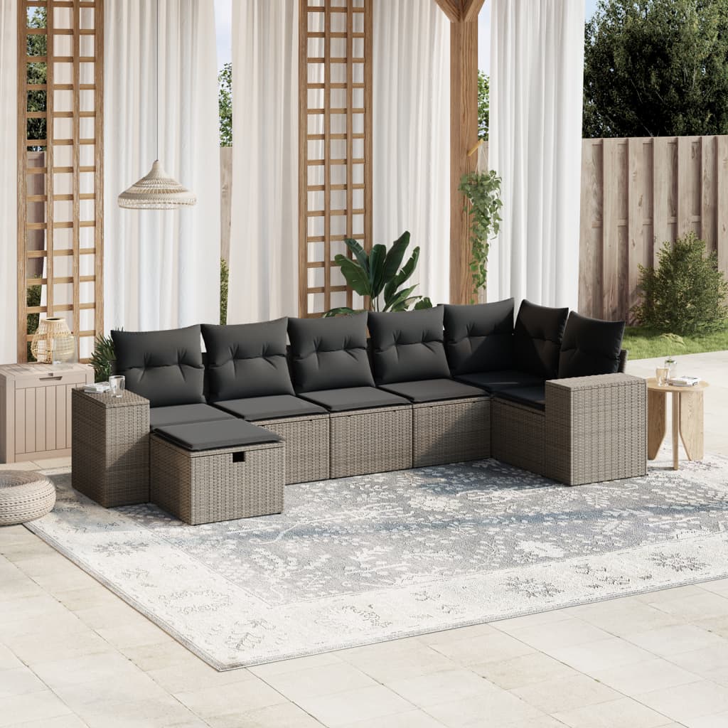Set Divani da Giardino 7pz con Cuscini Grigio Chiaro Polyrattan - homemem39