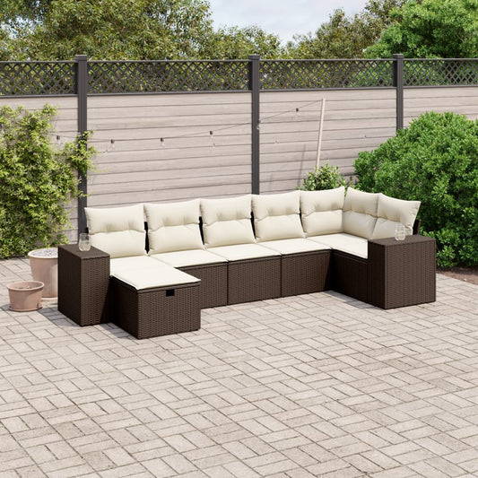 Set Divani da Giardino 7 pz con Cuscini Marrone in Polyrattan - homemem39