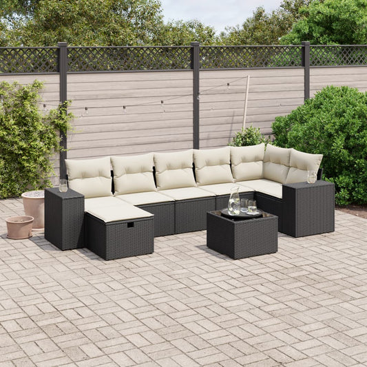 Set Divani da Giardino con Cuscini 8 pz Nero in Polyrattan