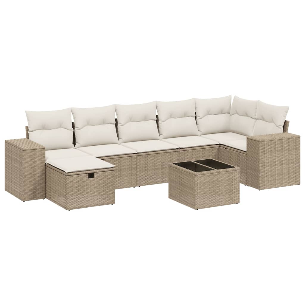 Set Divano da Giardino 8 pz con Cuscini Beige in Polyrattan - homemem39